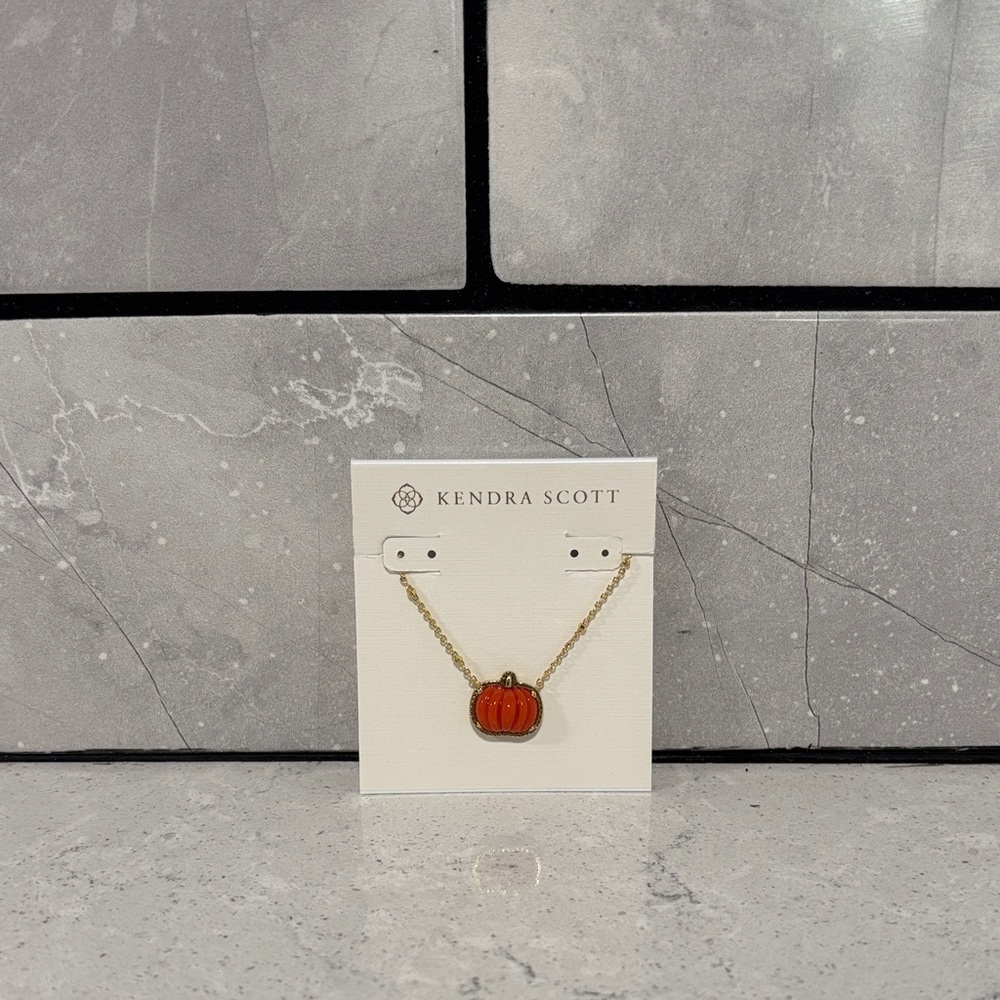 Kendra Scott Gold Necklace with Orange Pumpkin Pendant
